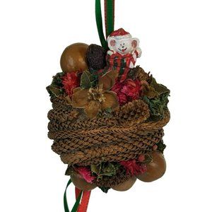 Vintage Handmade Mouse Pinecone Nuts Pomander Ball Christmas Hanging Decor